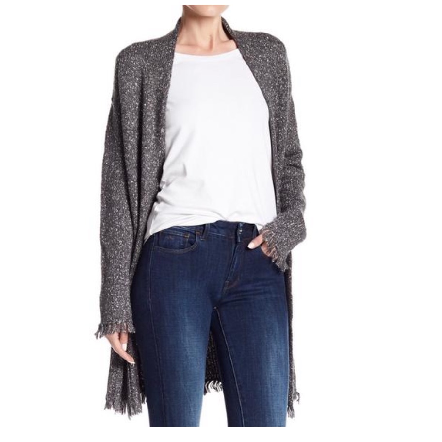 Velvet By Graham & Spencer Gray Mixed Stitch Fringe Cardigan